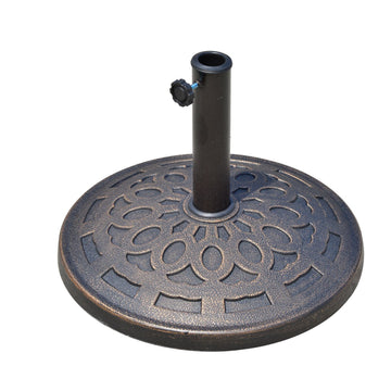 14kg Round Garden Parasol Base Holder Decorative Resin Market Umbrella Stand with Adjustable Coupler, Bronze