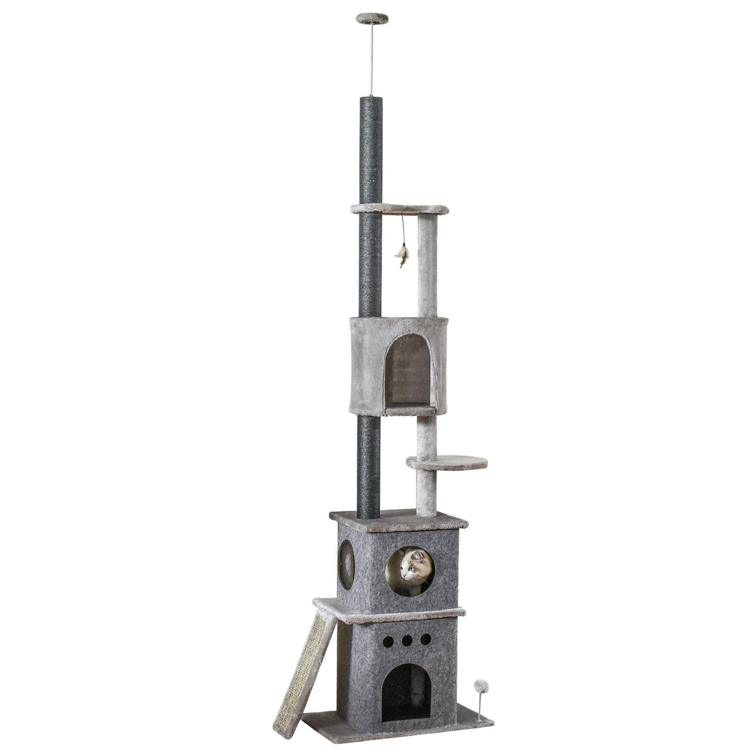 255cm Floor To Ceiling Cat Tree for Indoor Cats Climber Scratching Post Adjustable Height Play Tower Removable Cover Grey