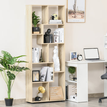 8-Tier Freestanding Bookcase w/ Melamine Surface Anti-Tipping Foot Pads Home Display Storage Grid Stand Bedroom Living Room Furniture Modern Style - Natural