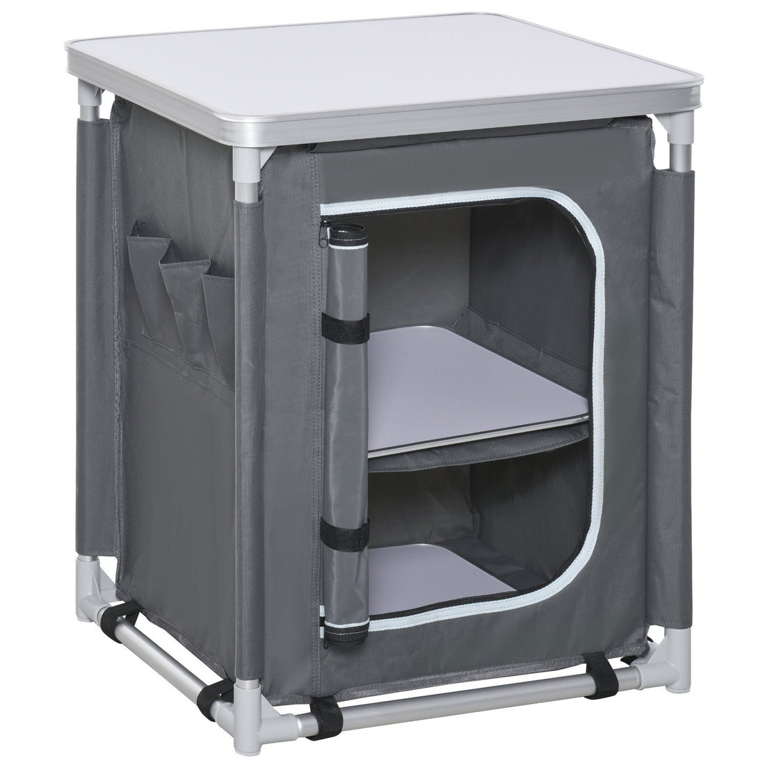 2-Shelf Camping Cupboard Camping Kitchen Station Cook Table Aluminum, Storage Organiser for BBQ Party Picnics Backyards with Carrying Bag