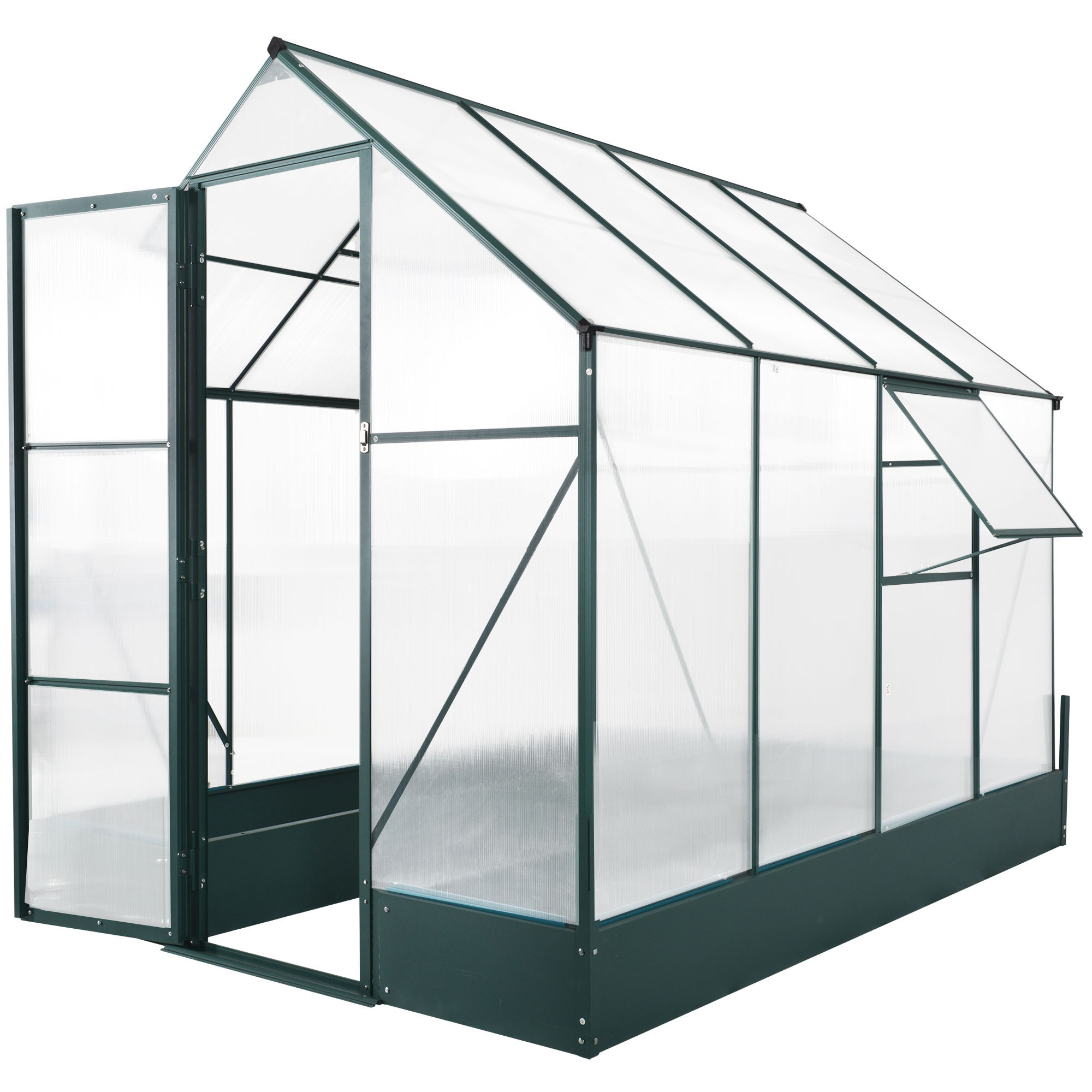 6x8 FT Polycarbonate Greenhouse with Base and Raised Bed, Walk-in Greenhouse with Aluminium Frame, Temperature Controlled Window, Foundation for Plants, Flowers, Vegetable