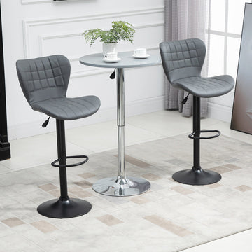 Bar Stools Set of 2 Adjustable Height Swivel Bar Chairs in PU Leather with Backrest & Footrest, Grey