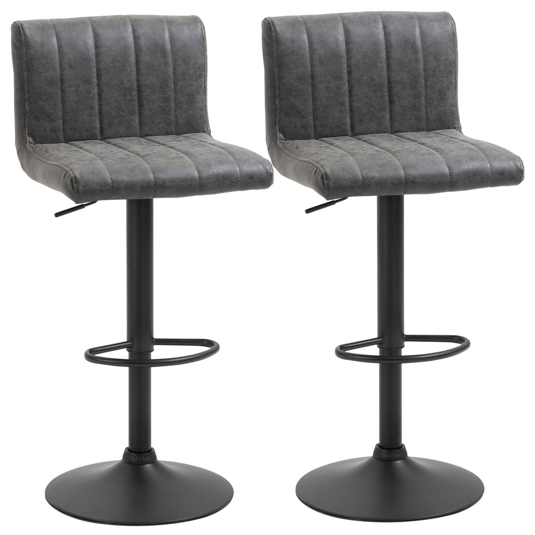 Adjustable Barstools Set of 2, Swivel Counter Bar Chairs, Bar Stools with Footrest, PU Leather, Gas Lift, Grey