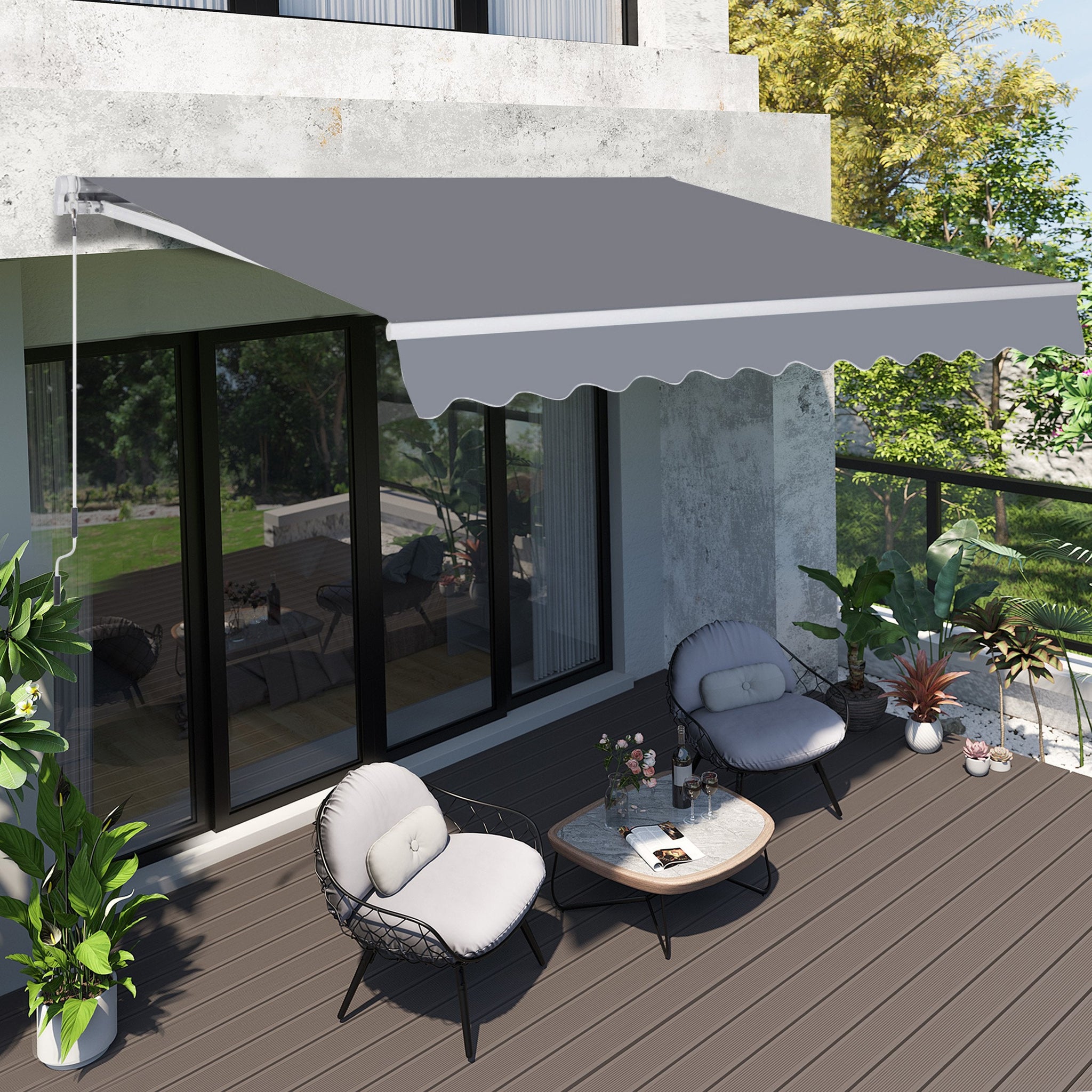 3 x 2.5m Manual Awning Canopy Sun Shade Shelter Retractable for Garden Grey