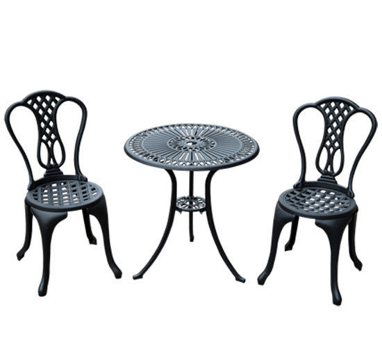 3 Piece Patio Cast Aluminium Bistro Set Garden Outdoor Furniture Table and Chairs Shabby Chic Style