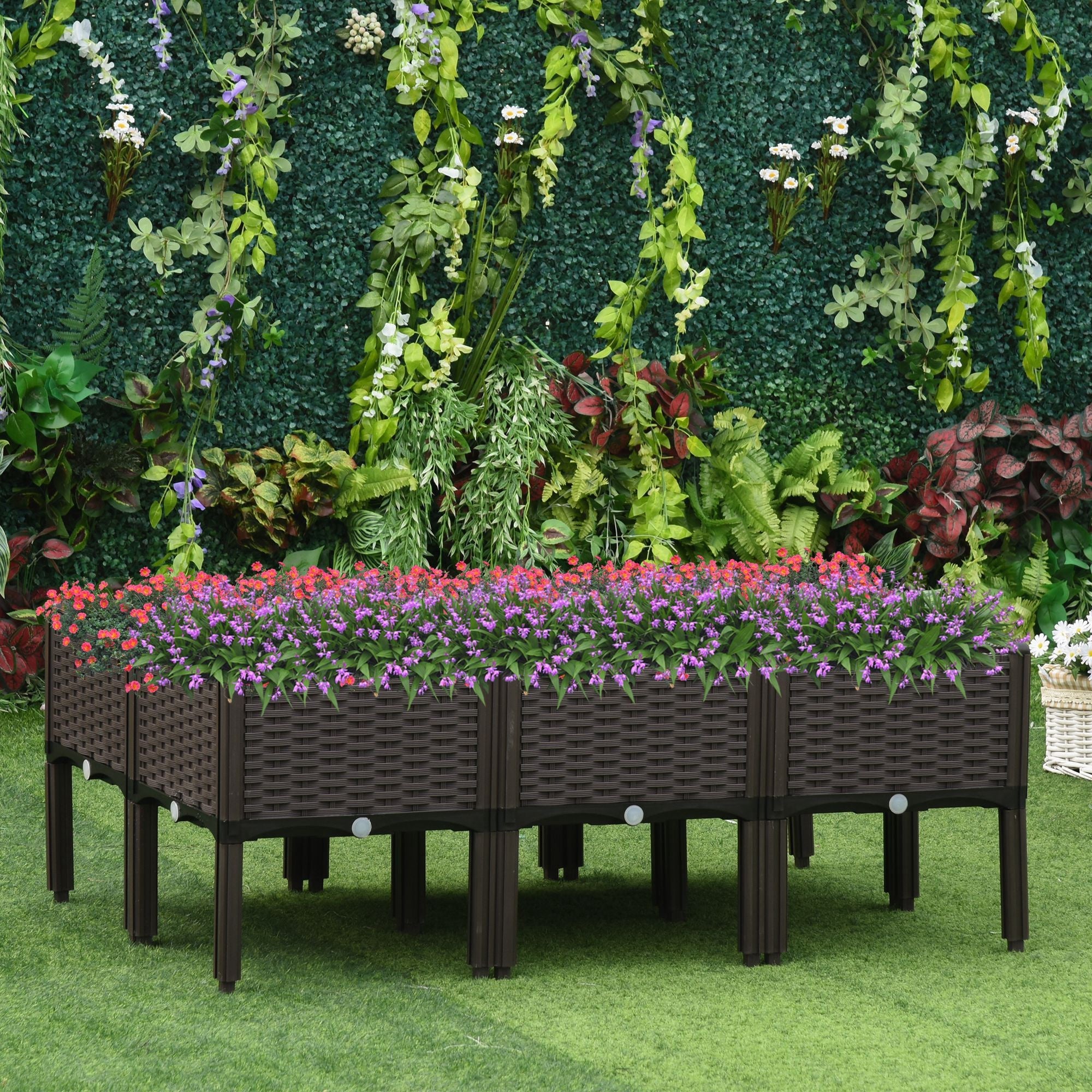 Set of 6 26L Garden Raised Bed Elevated Patio Flower Plant Planter Box PP Vegetables Planting Container, Brown