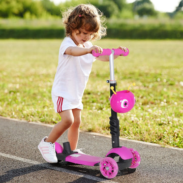 5 in1 Kids Scooter 3 Wheel Toddler scooter Kick Scooter with Adjustable Handlebar, Removable Seat & Back Rest for 18 Month+, Pink