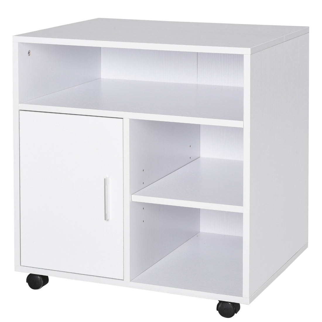 Multi-Storage Printer Stand Unit Office Desk Side Mobile Storage w/ Wheels Modern Style 60L x 50W x 65.5H cm - White