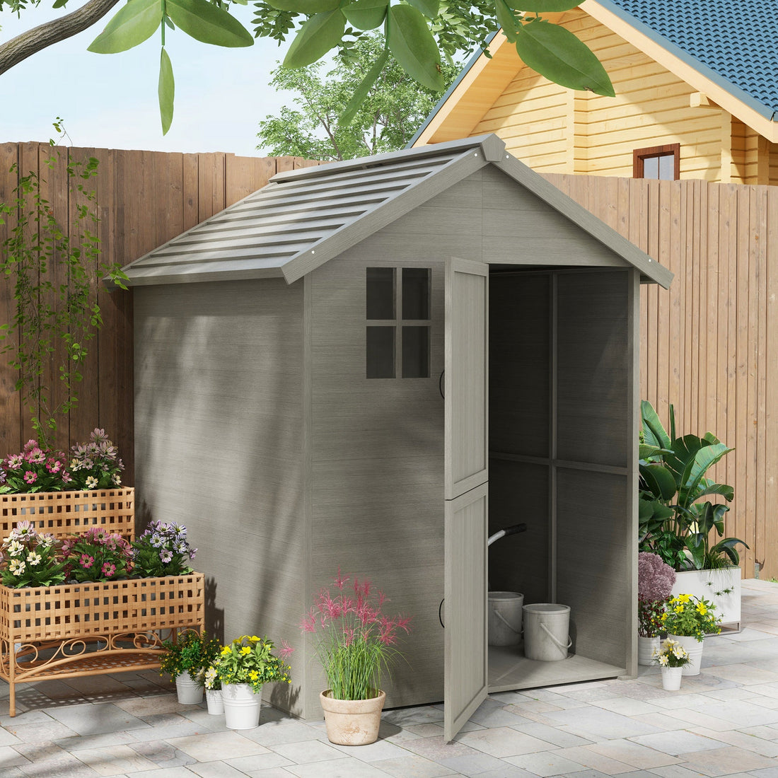 6 x 6.5ft Wooden Garden Shed, with Floor - Grey