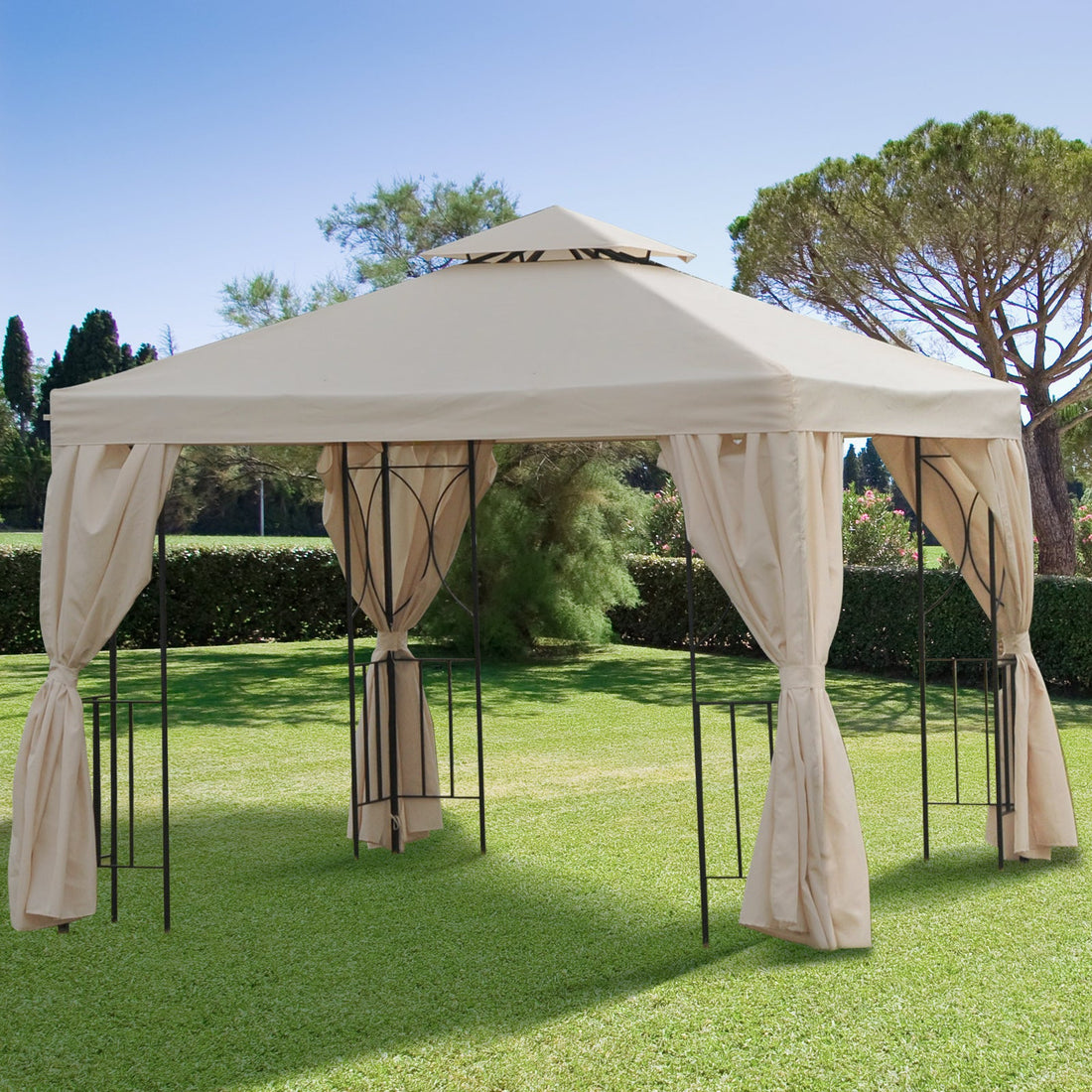 3 x 3 m Garden Gazebo Double Roof Marquee Patio Wedding Party Tent Canopy Shelter with Sidewalls, (Beige)