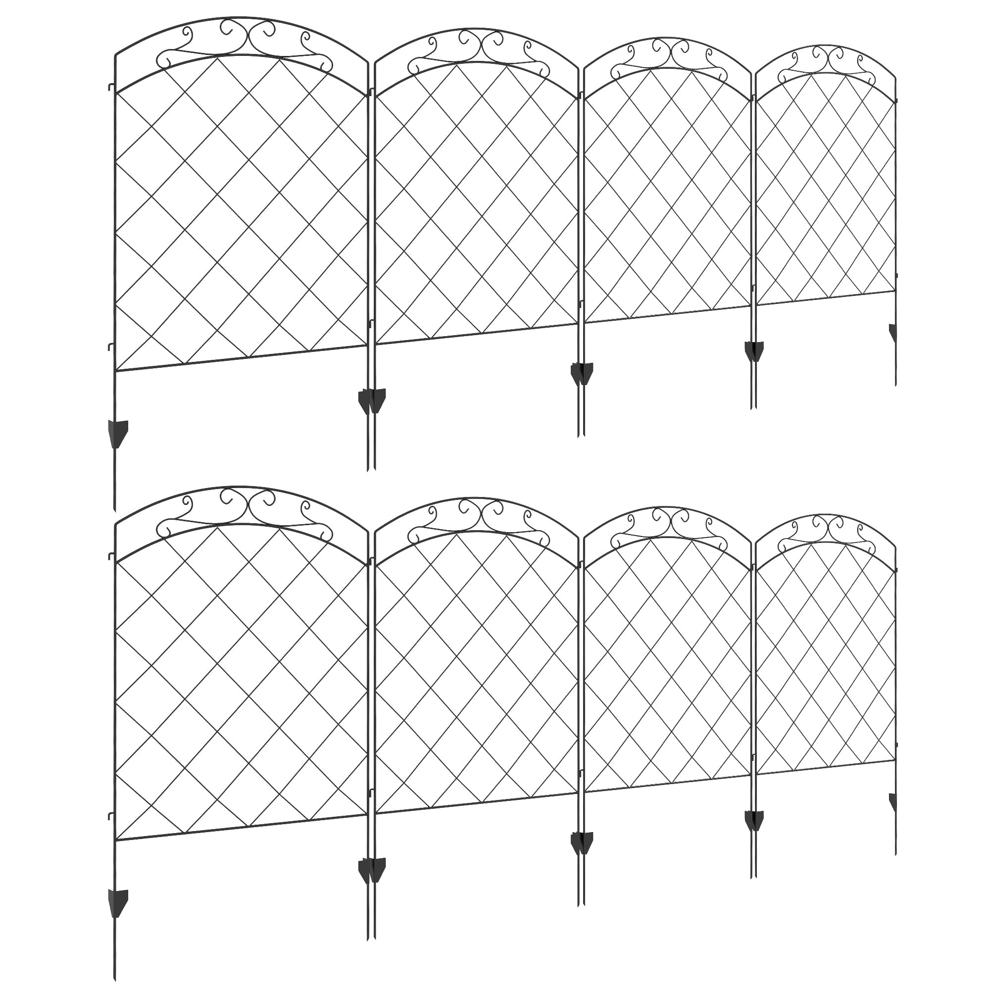 Decorative Garden Fencing, 43in x 11.4ft Outdoor Picket Fence Panels, 8PCs Rustproof Steel Wire Landscape Flower Bed Border Edging Animal Barrier, Swirls
