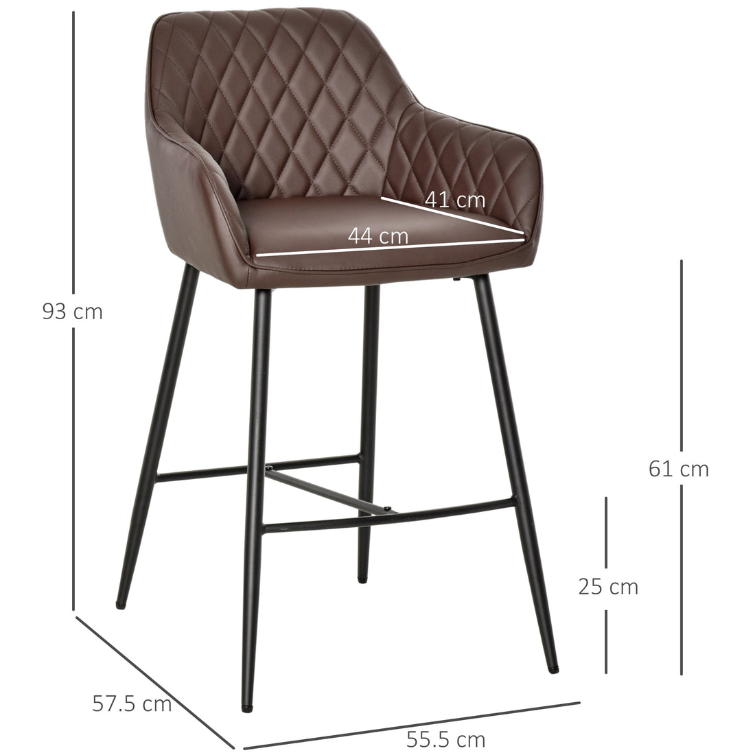 Set of 2 Bar stools Retro PU Leather Bar Chairs w/ Footrest Metal Frame Comfort Support Stylish Dining Seating Home Brown