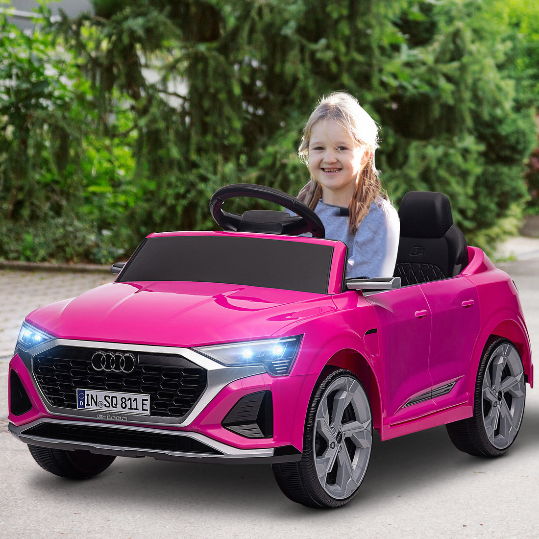 Audi Q8 e-tron Sportback Licensed 12V Ride on Car w/ Remote, 4 Spring Suspension Wheels, Headlights, Music, Horn - Pink