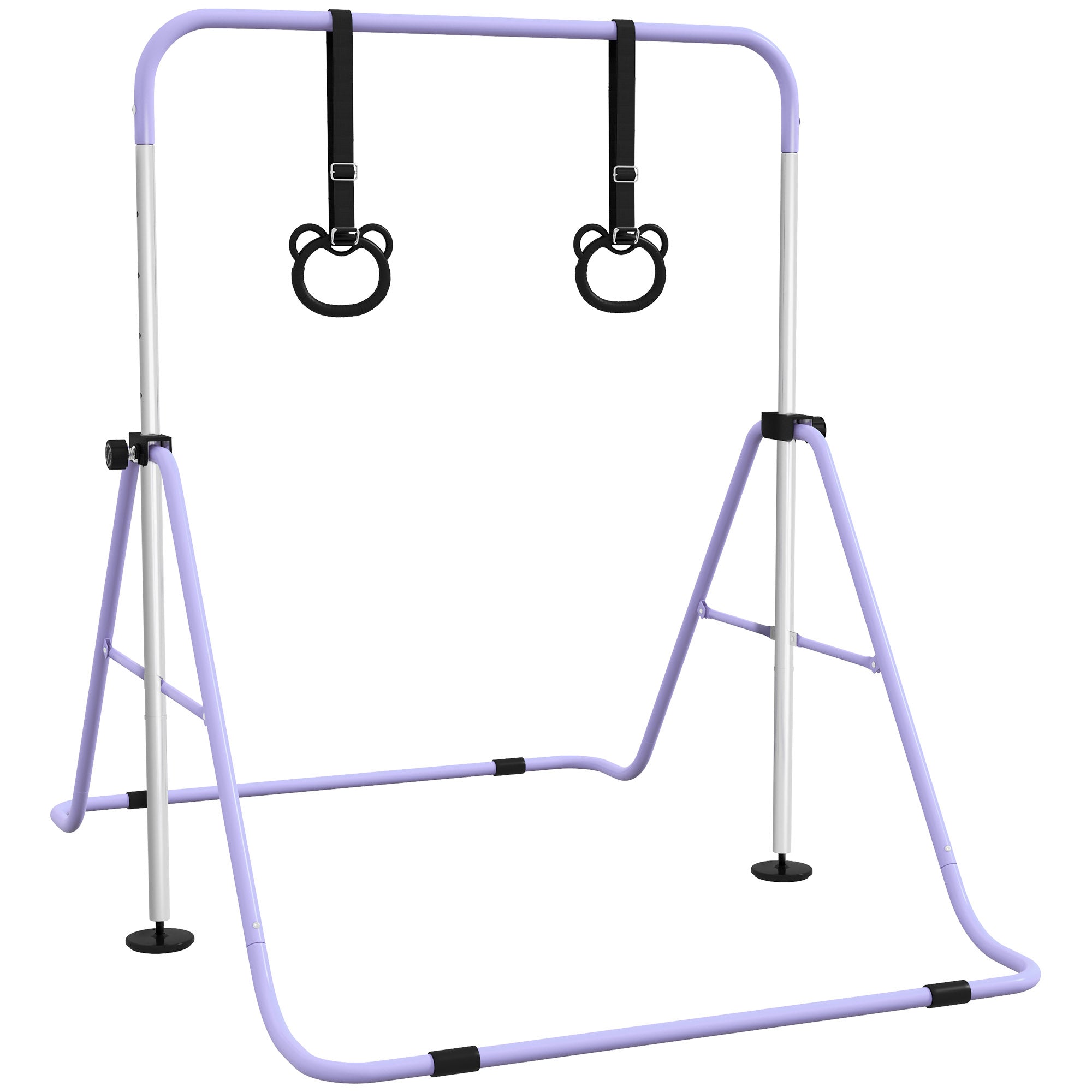 Adjustable Height, Foldable Kids Gymnastics Bar w/ Non-slip Rubber Floor Rings, for 3+ Years, Purple