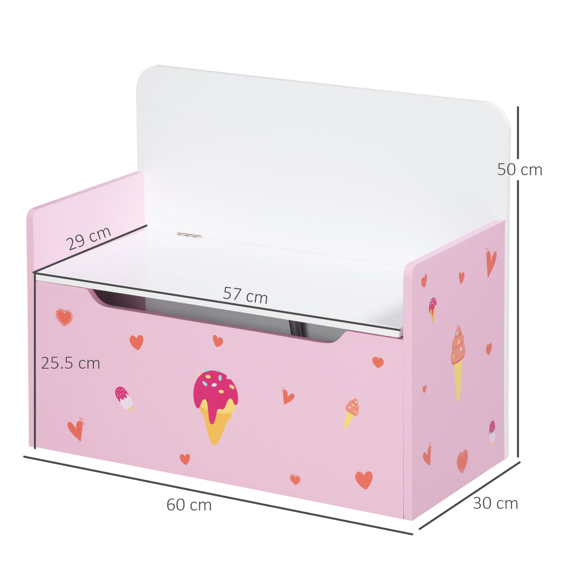 2-in-1 Kids Storage Bench, Toy Box w/ Safety Rod - Pink