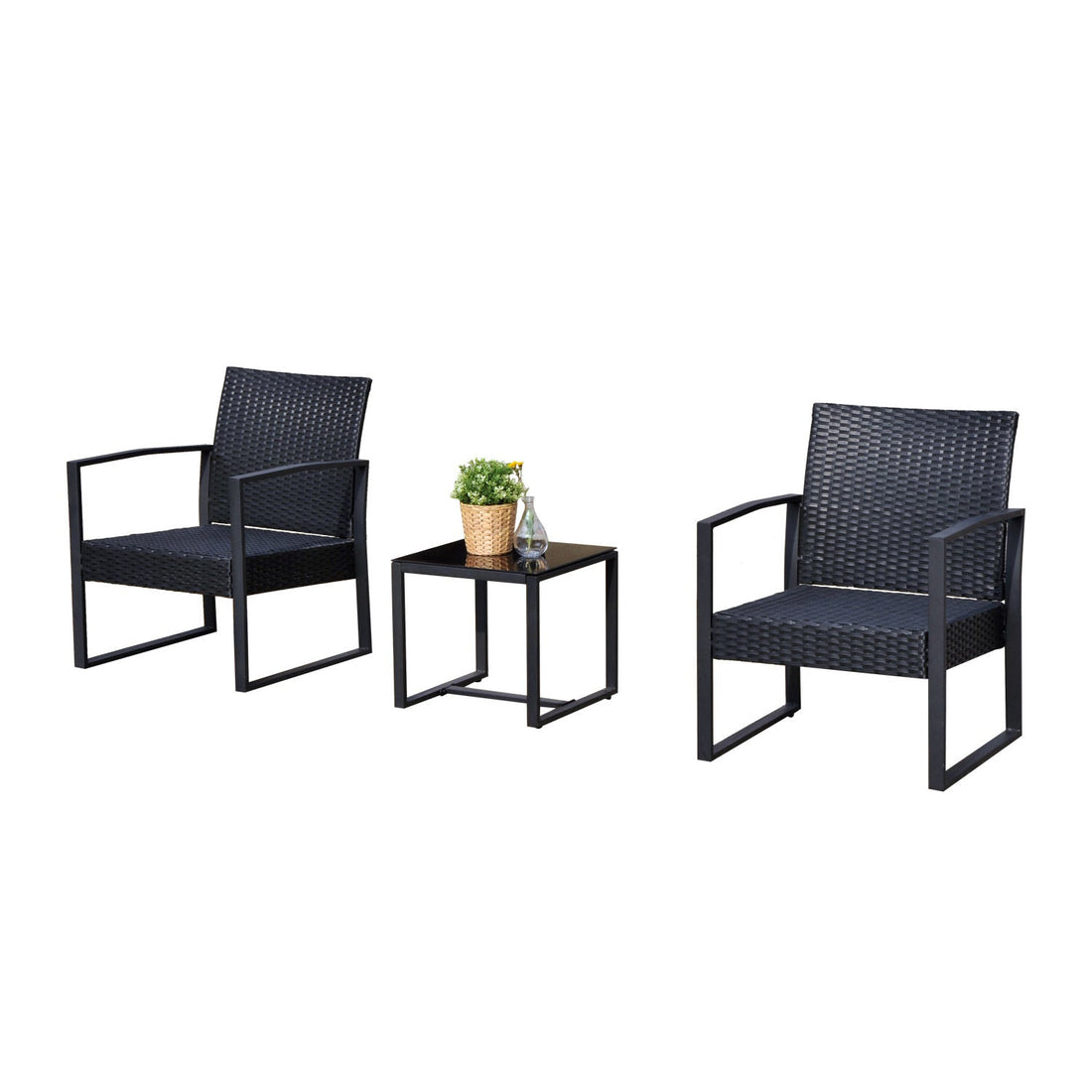 2 Seater Rattan Coffee Set-Black