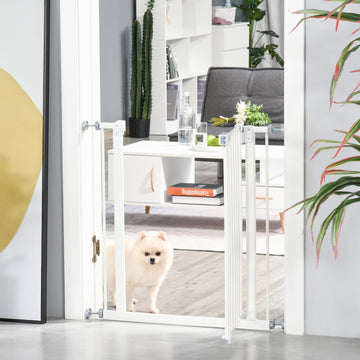 Pressure Fit Safety Gate, Adjustable Dog Gate, Pet Barrier for for Doorways, Staircases and Hallways with Auto Close, Double Locking, Opening 74-80cm, White