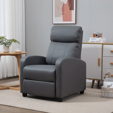 Recliner Armchair, Massage Faux Leather Push Back Reclining Chair with Adjustable Leg Rest, Side Pocket, for Home Living Room Theatre, Grey