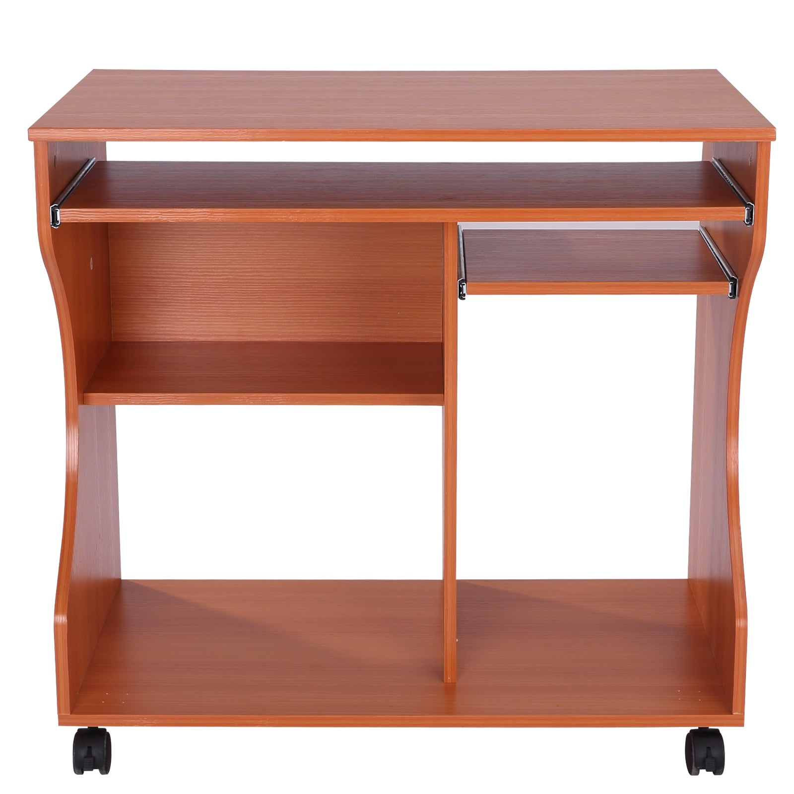 Multi-Storage Compact Work Desk, with Wheels - Cherry Wood Colour