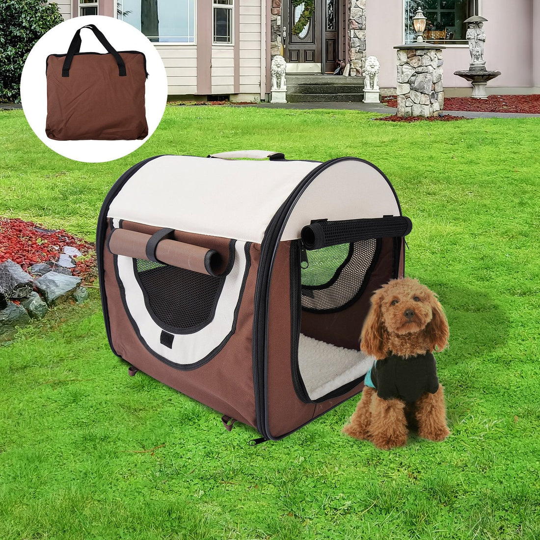 Folding Fabric Soft Pet Crate, 46Lx36Wx41H cm - Brown