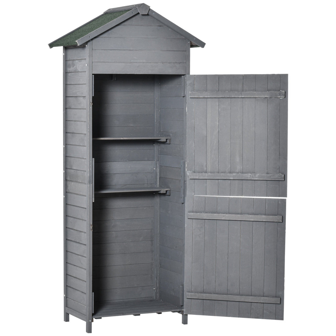 Wooden Garden Storage Shed Utility Gardener Cabinet w/ 3 Shelves, Tilted-felt Roof and Two Lockable Doors, 79cm x 49cm x 191.5cm, Dark Grey