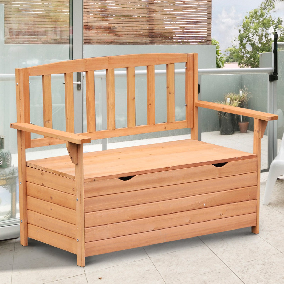 Two-Seater Garden Storage Bench - Natural