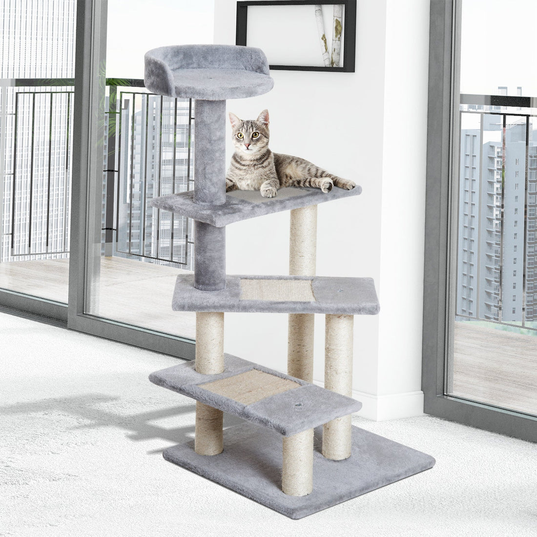 100 cm Cat Tree for Indoor Cats Kitten Scratch Scratching Post Climbing Tower Activity Centre Grey