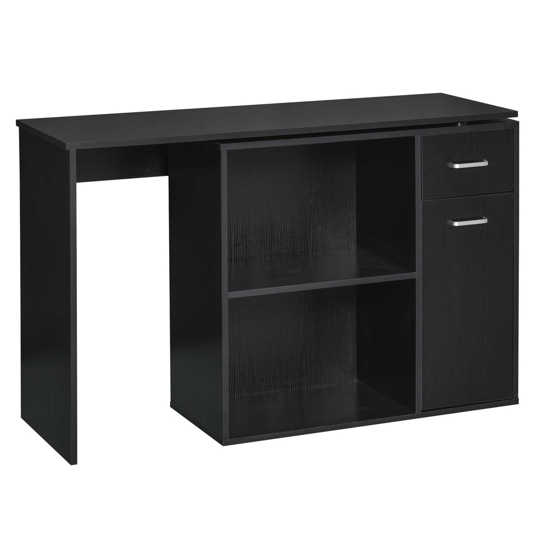 L-Shaped Desk, Corner Computer Desk, Adjustable Study Table with Storage Shelf, Drawer and Cabinet, Workstation for Home Office, Black Wood Grain