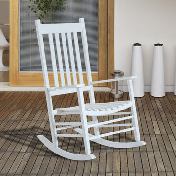 Outdoor Porch Rocking Chair Armchair Wooden Patio Rocker Balcony Deck Garden Seat White