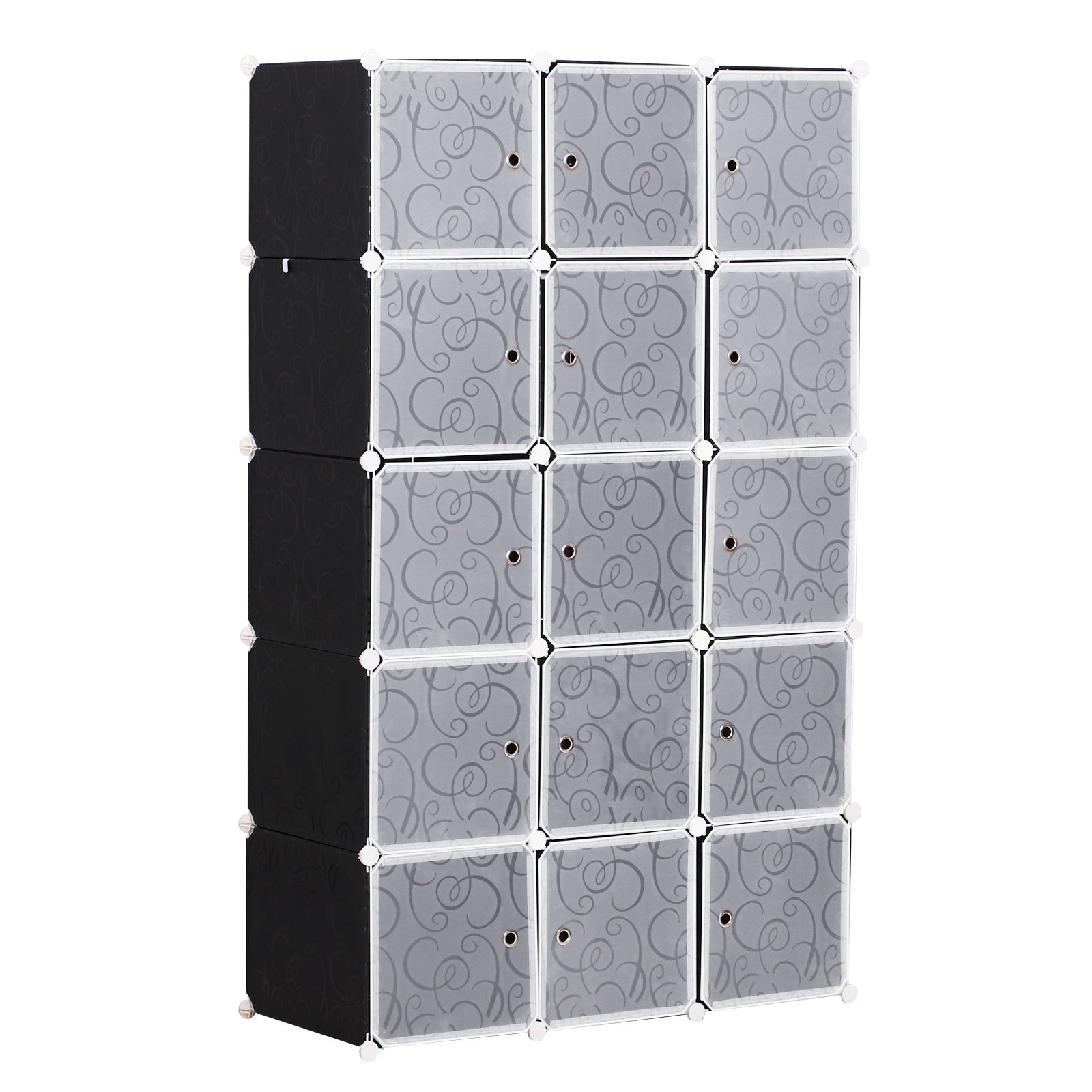 Portable Wardrobe for Bedroom, 15 Cube Closet with Hanging Rail, Modular Storage Cabinet, Plastic Armoire for Space Saving, White and Black