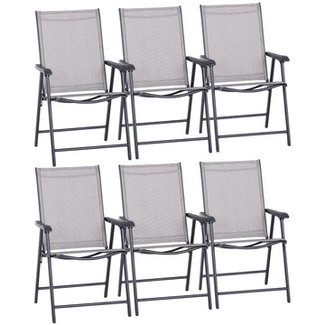 Set of 6 Folding Garden Chairs, Metal Frame Garden Chairs Outdoor Patio Park Dining Seat with Breathable Mesh Seat, Grey