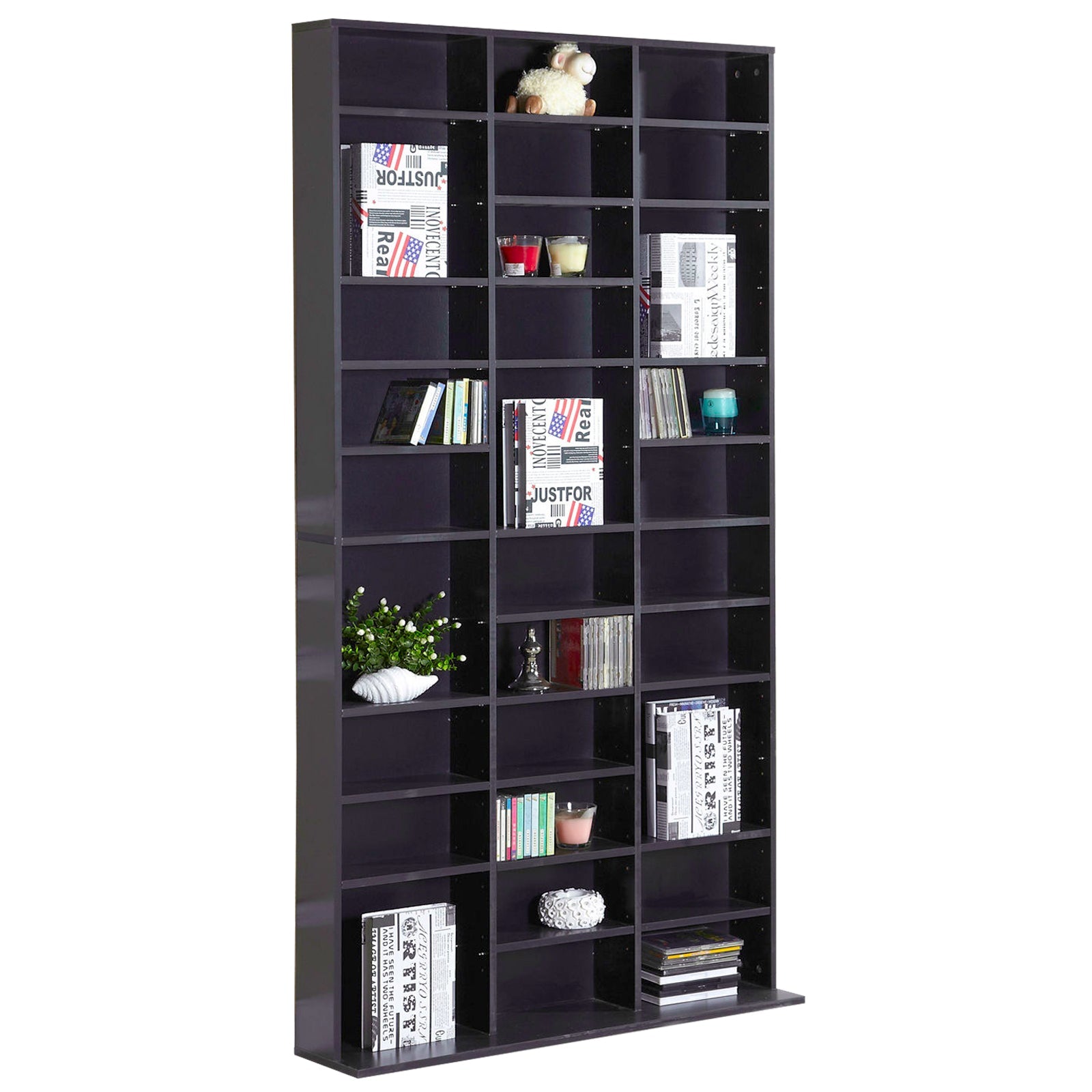 1116 CD/ 528 DVD Storage Shelf Rack Media Storage Unit Shelves Racks Wooden Display Unit with 10 Adjustable Shelves, Black