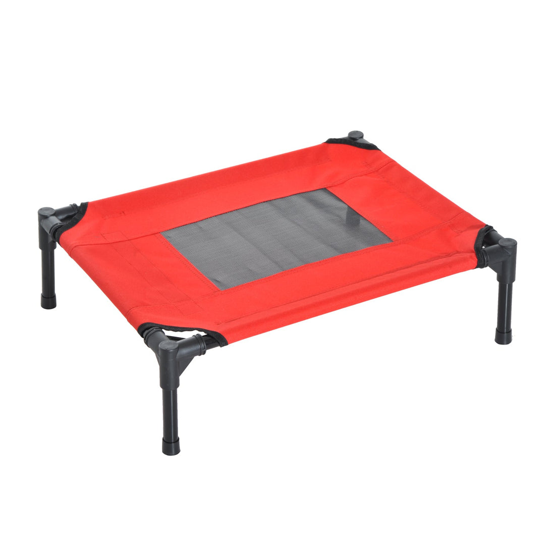Raised Dog Bed Cat Elevated Lifted Portable Camping w/ Metal Frame Black and Red (Small)