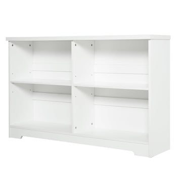 Wooden Cube Bookcase, 2 Tier Open Storage Shelving Unit with 4 Compartments, Freestanding Display Bookshelf for Home Office Living Room Furniture, 118 x 29 x 76cm, White