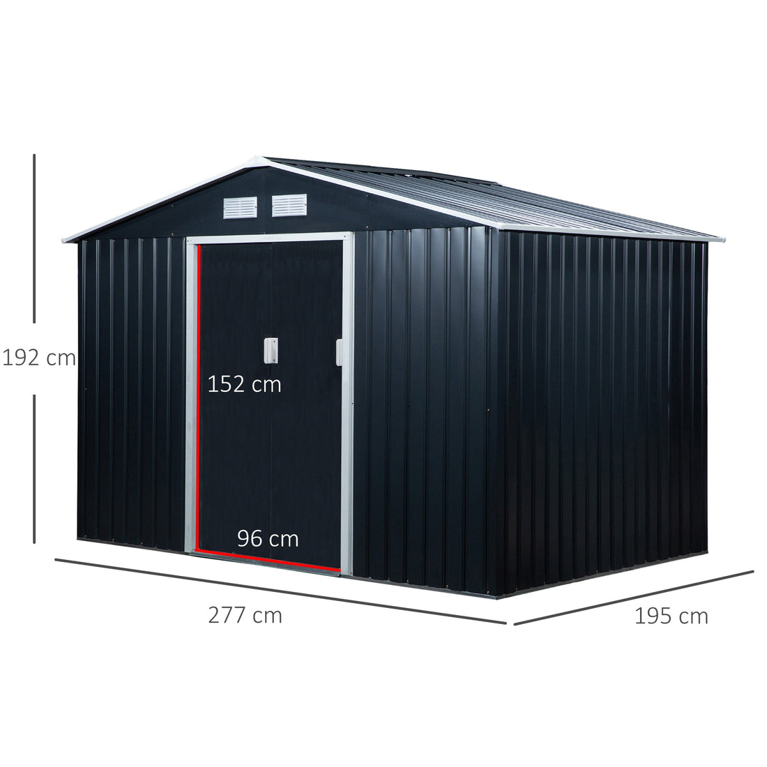 9 x 6ft Metal Bicycle Shed, Outdoor Storage Tool House with Ventilation Slots, Foundation Kit and Lockable Double Doors, Dark Grey
