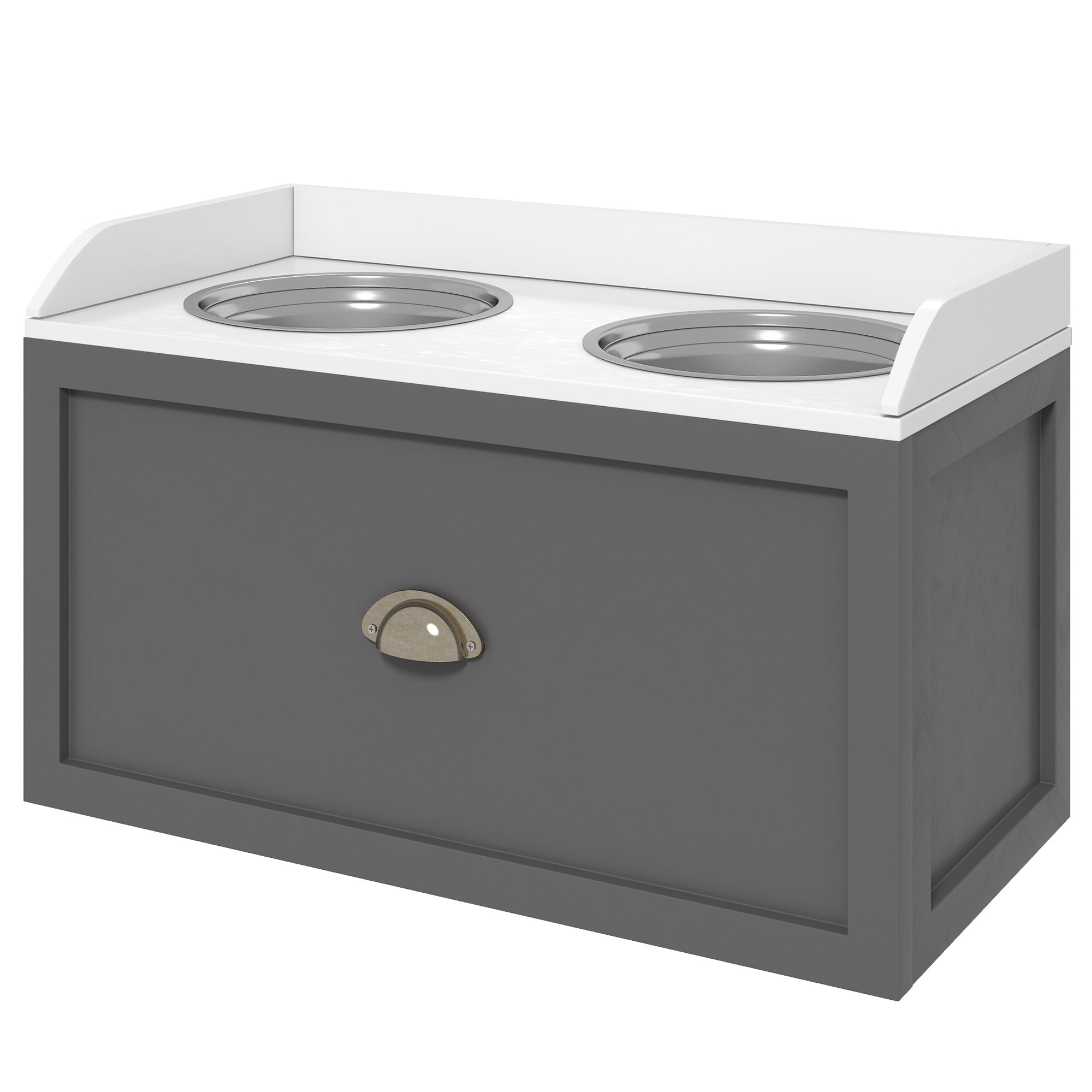 Stainless Steel Raised Dog Bowls, with 21L Storage Drawer for Large Dogs - Grey
