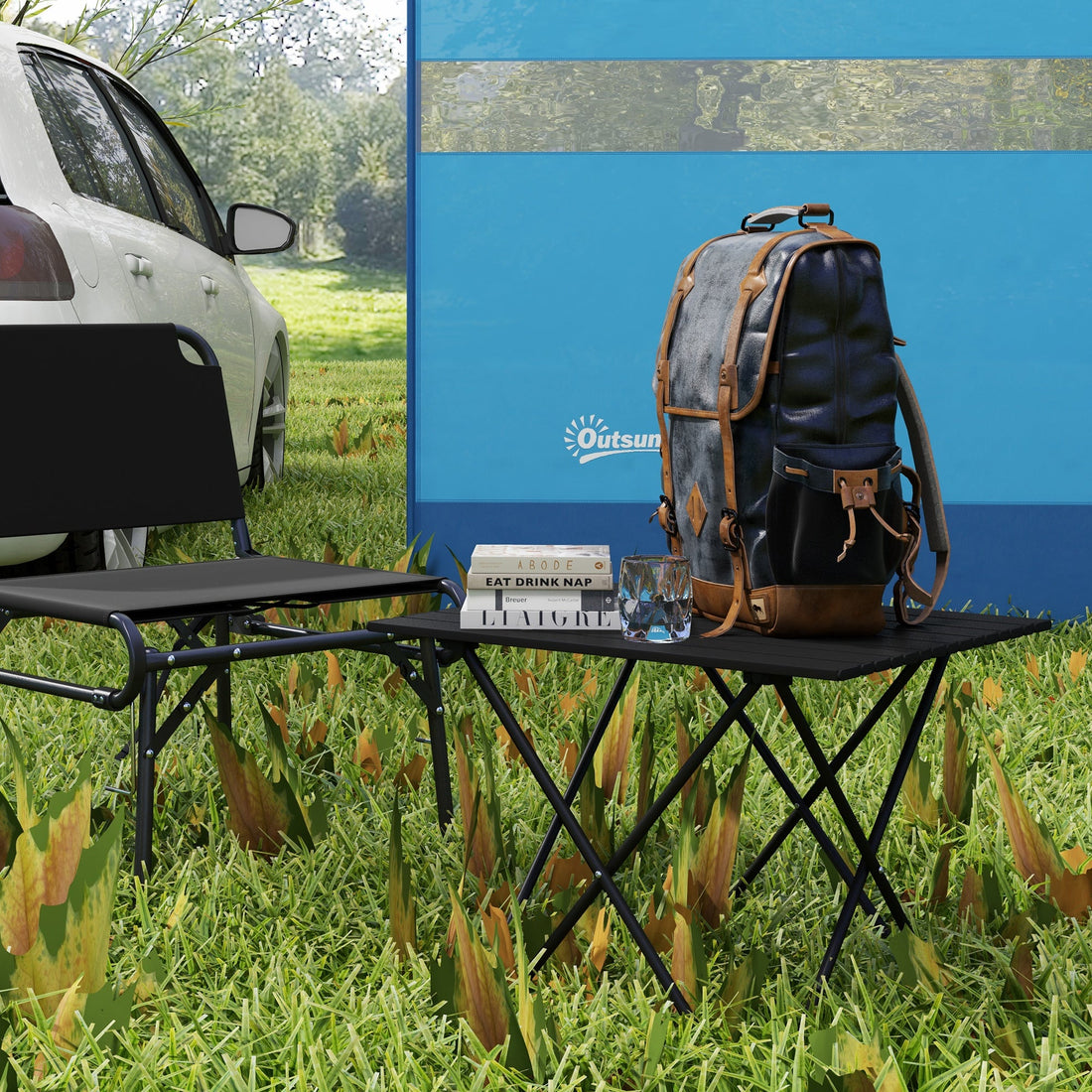 Folding Camping Table, Lightweight Metal Picnic Table with Carry Bag, Foldable Table for Outdoor Camping, Picnic, Hiking, BBQ, Fishing, Black
