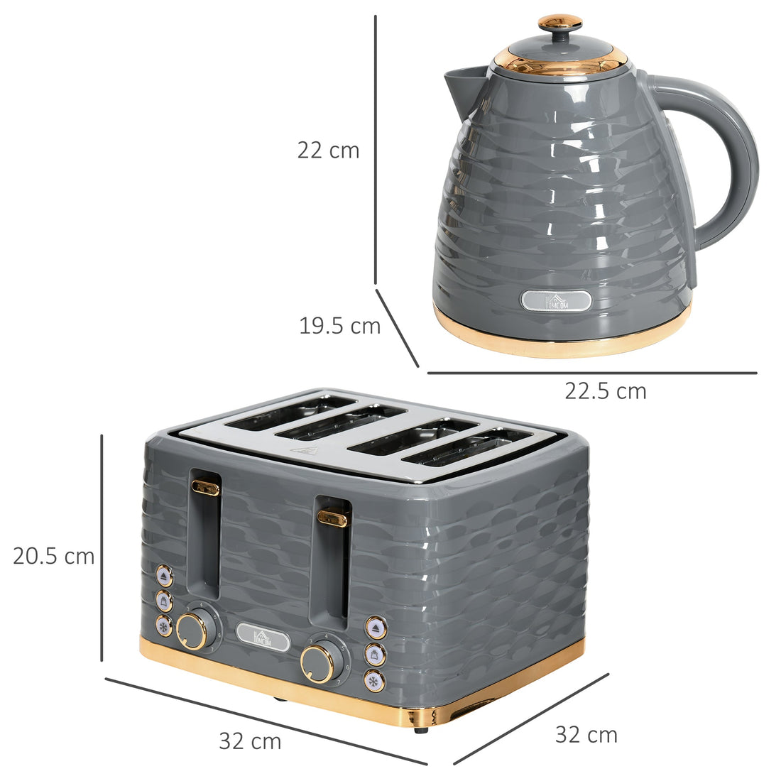 Kettle and Toaster Sets, 3000W 1.7L Rapid Boil Kettle & 4 Slice Toaster with 7 Browning Controls, Defrost, Reheat and Crumb Tray, Otter thermostat, Grey