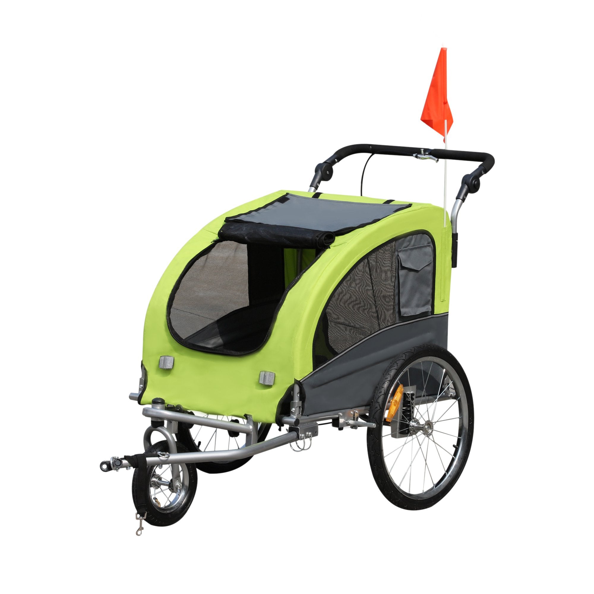 Dog Bike Trailer Pet Stroller Cart Carrier for Bicycle 360° Rotatable with Reflectors 3 Wheels Hitch Coupler Push/ Pull/ Brake Water Resistant Green