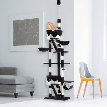 Floor-to-Ceiling Cat Tree for Indoor Cats, 240-260cm Adjustable Cat Tree - White