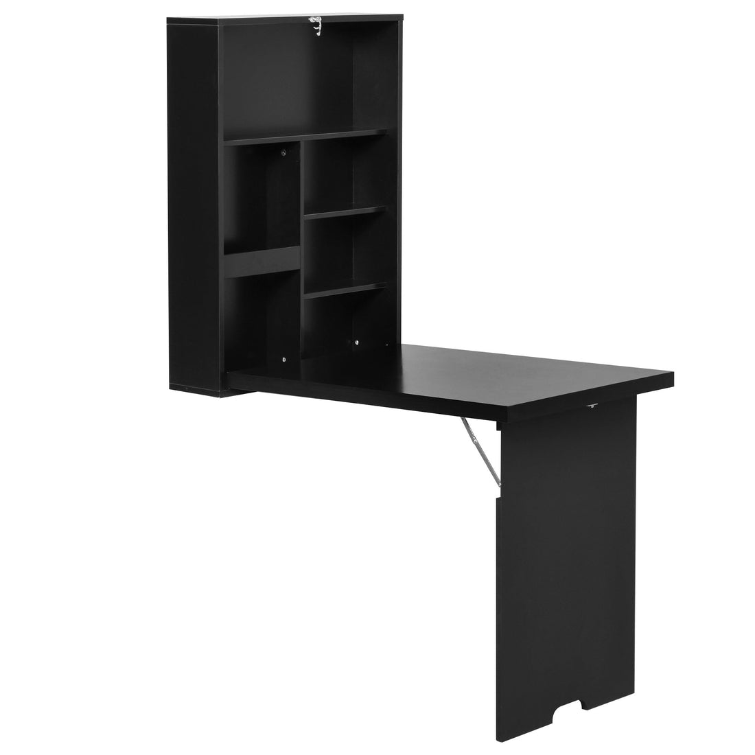Folding Wall-Mounted Drop-Leaf Table, Convertible Wall Table With Chalkboard and Storage Shelf, Multifunctional Floating Desk for Home Office, Black