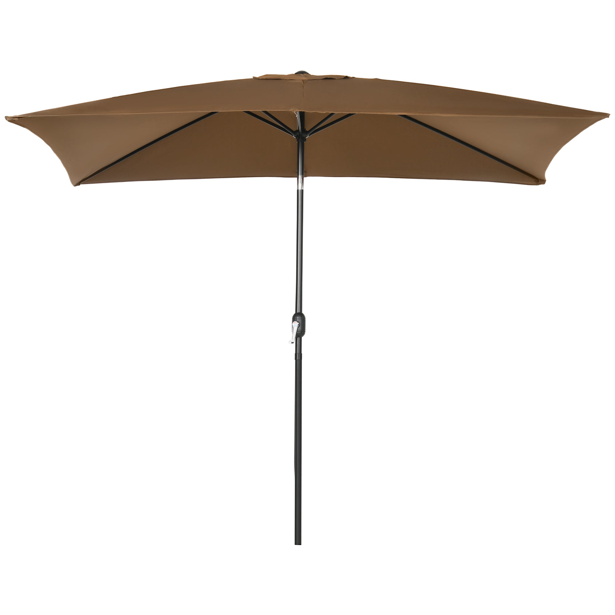 3x2m Garden Parasol Umbrella Outdoor Sun Shade Canopy with Tilt and Crank, Aluminium Frame Rectangular, Brown