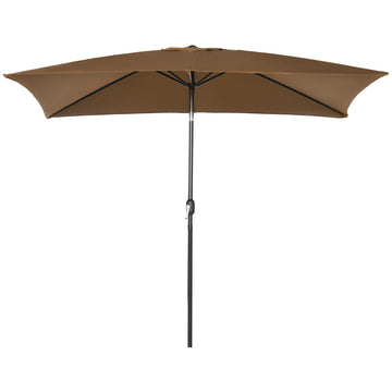 3x2m Garden Parasol Umbrella Outdoor Sun Shade Canopy with Tilt and Crank, Aluminium Frame Rectangular, Brown