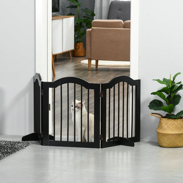 Freestanding Pet Gate Wooden Dog Gate with Support Feet Foldable Pet Fence Safety Barrier for the House Doorway Stairs Black