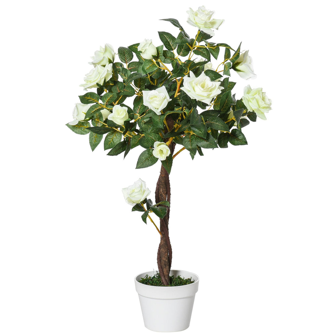 Artificial Plants White Rose Floral in Pot, Fake Plants for Home Indoor Outdoor Decor, 90cm