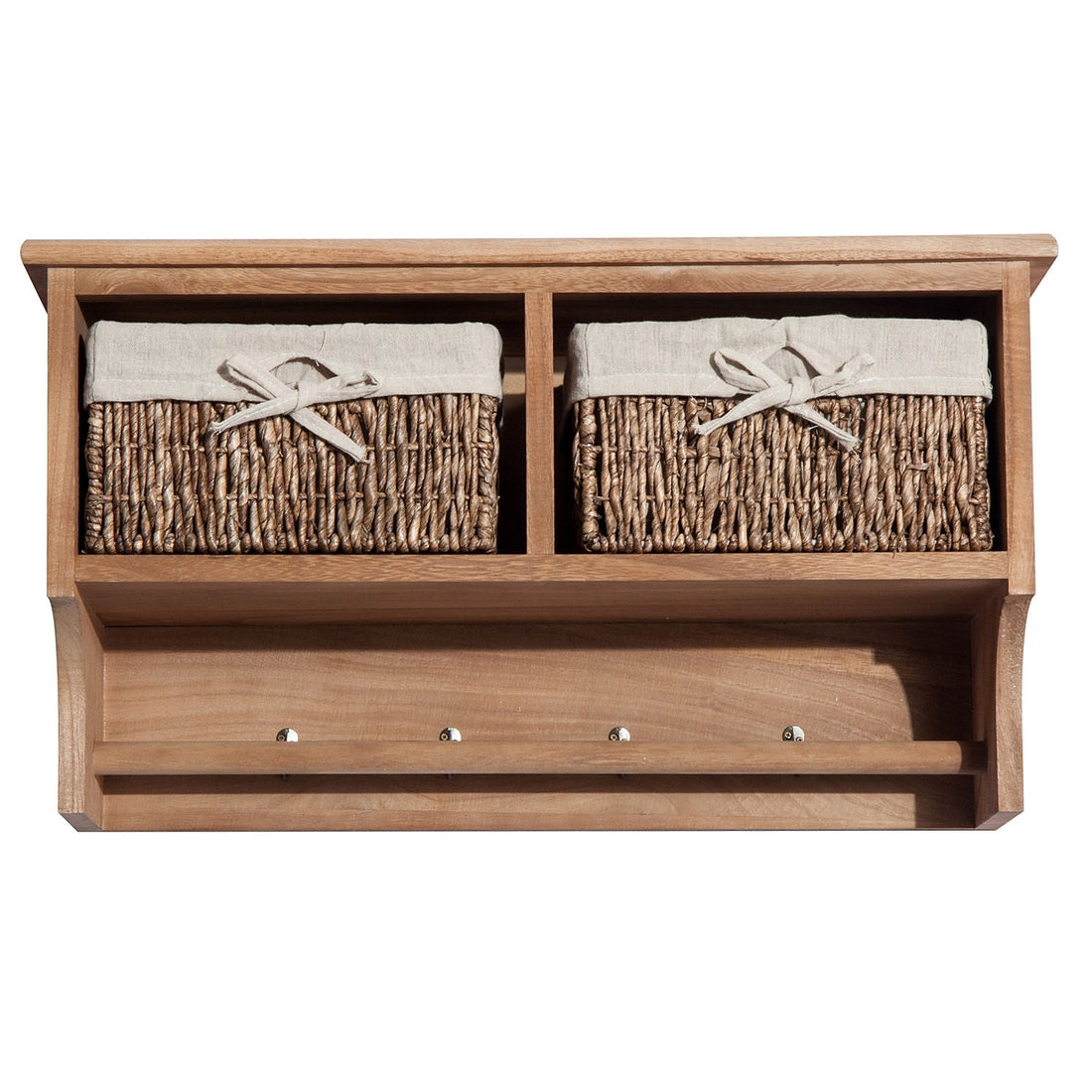Entryway Coat Rack Wall Mounted Shelf w/ 2 Corn Husk Baskets and Hooks, Brown