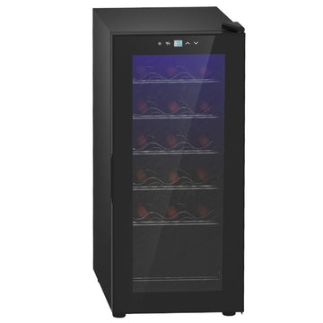 50L Wine Cooler, 18 Bottles, 5-18° Freestanding Wine Fridge with Glass Door, LED Light, Temperature Control and Digital Touch Screen, Black