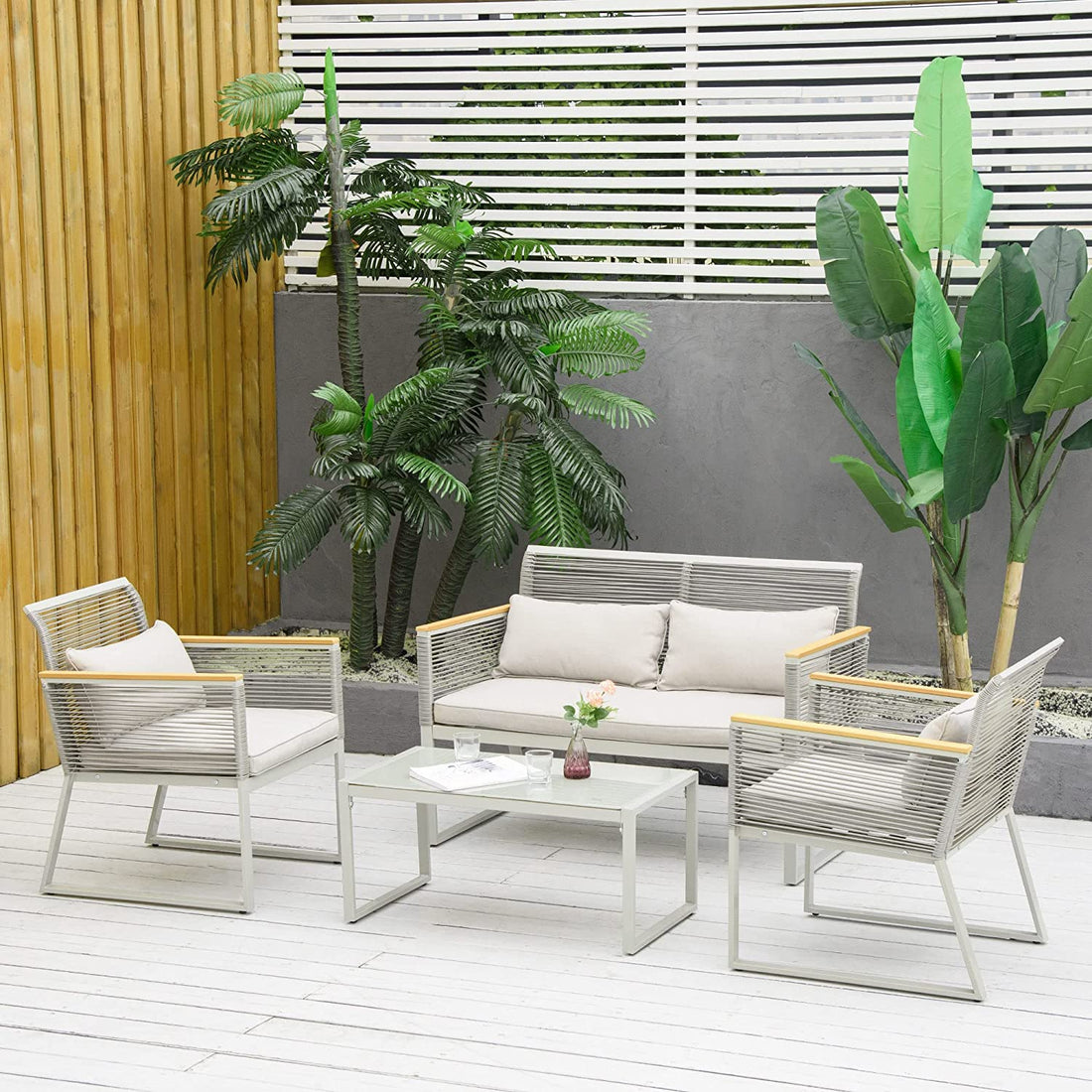 4 Pieces Rattan Garden Furniture Set - Grey