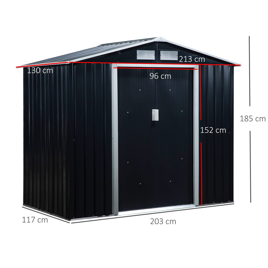 7 x 4ft Weatherproof Shed, Outdoor Bike Storage Shed with Ventilation Slots, Foundation Kit and Lockable Double Doors, Dark Grey