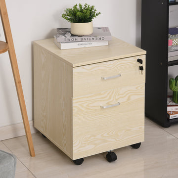 2-Drawer Locking Office Filing Cabinet w/ 5 Wheels Rolling Storage Hanging Legal Letter Files Cupboard Home Organisation, Oak Wood Grain